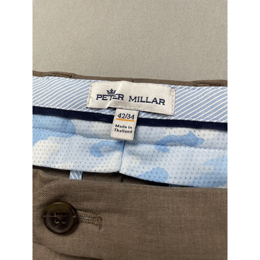 Peter Millar Pants Mens 42x34 Brown Golf Classic Flat Front Performance Trousers - Picture 4 of 11